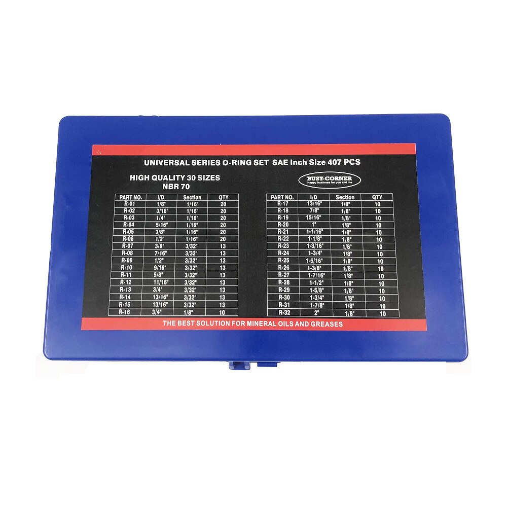 407 Stuk Sae Universal O-Ring Assortiment Kit 32 Maten Nbr 70A Voor Sanitair, automotive En Kraan Reparatie