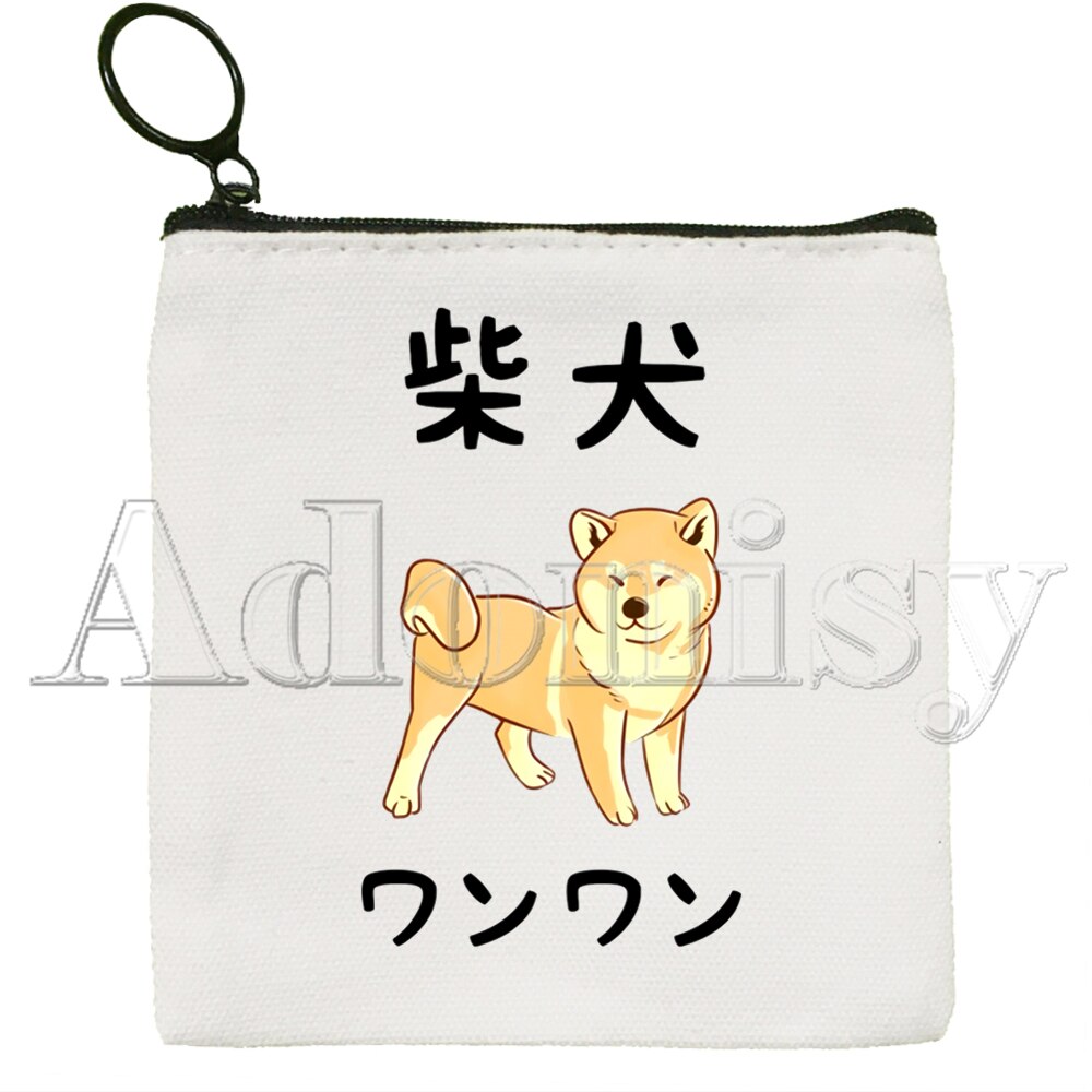 Shiba inu cão japonês impressão engraçado animal bonito cor sólida lona moeda bolsa pequeno fresco novo zíper chave saco mão presente: M