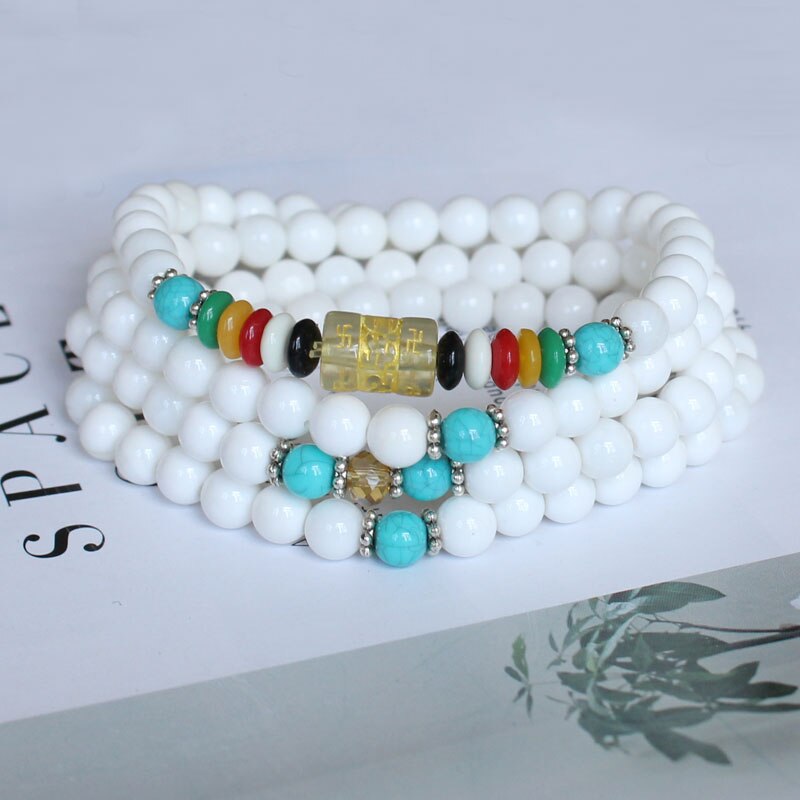 White shell material 108 beads necklace