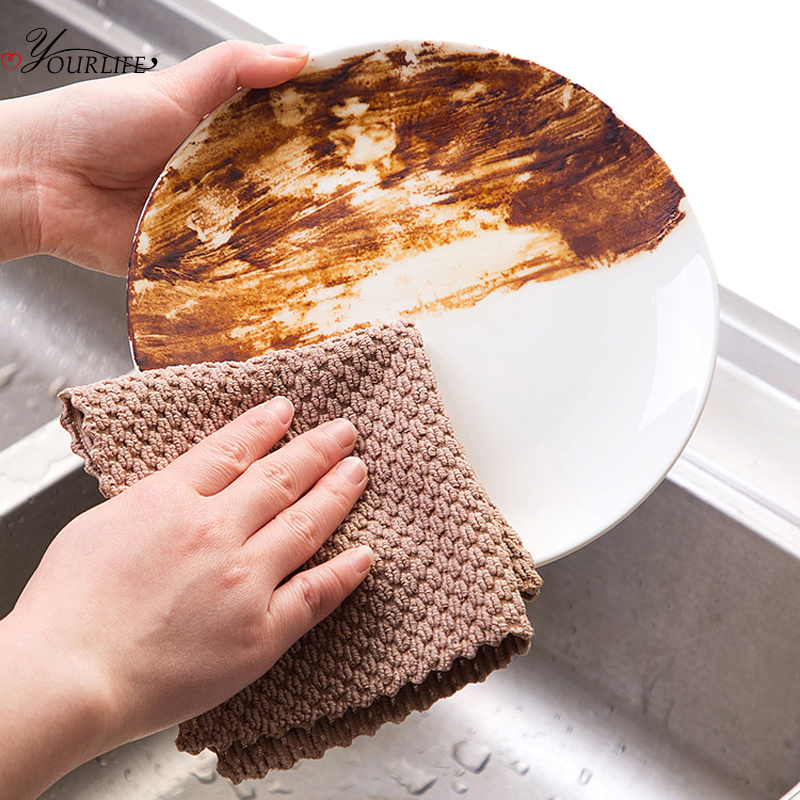 Oyourlife 5 stk. husholdningsrengøring klud køkken fad gryde gryde bordservice vaskeskurepude køkkenhåndklæde