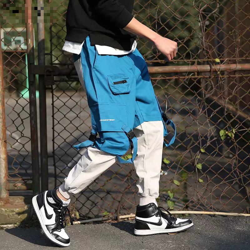 Patchwork afslappet cargo bukser sweatpants bukser mænd arbejder lang sved mandlige løse lommer bukser hip hop parkour