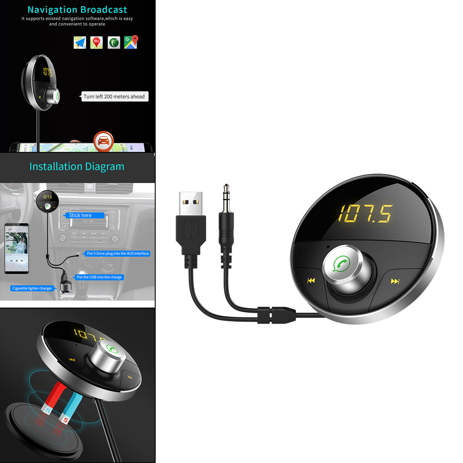 Car MP3 Player Bluetooth FM Radio Transmitter Kit, Hands-Free Talking