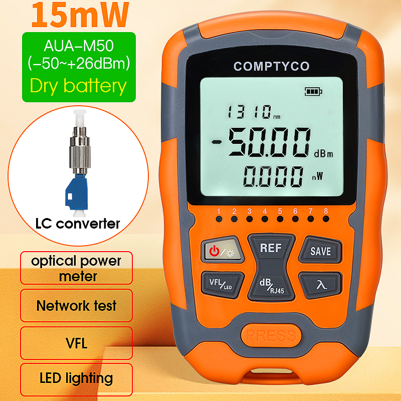 AUA-M50 mini compteur de puissance optique-50 ~ + 26dBm OPM + localisateur visuel de défaut (1-50mw VFL)+ RJ45 test réseau FTTH testeur de câble à fibre optique: Vert