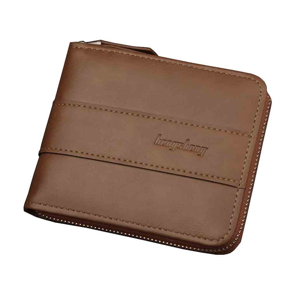 Bolsa da Carteira dos homens Curto Carteira Zíper Retro Multifunções Grande Capacidade Coin Purse cartão carteira кошелек женский кожа #20: Marrom