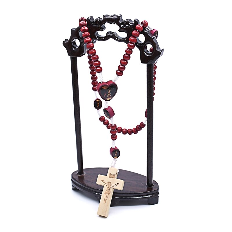 Houten Kralen Rozenkrans Ketting Kruis Hanger Katholieke Virgin Religieuze Jesus Charm