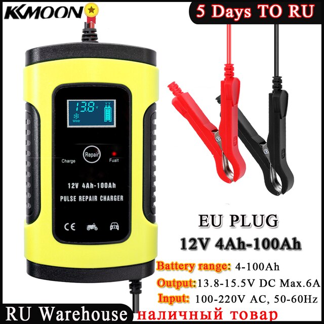 12V 24V Pulse Repairing Charger with LCD Display Motorcycle &amp; Car Battery Charger AGM GEL WET Lead Acid Battery Charger: TYPE 6 EU Plug
