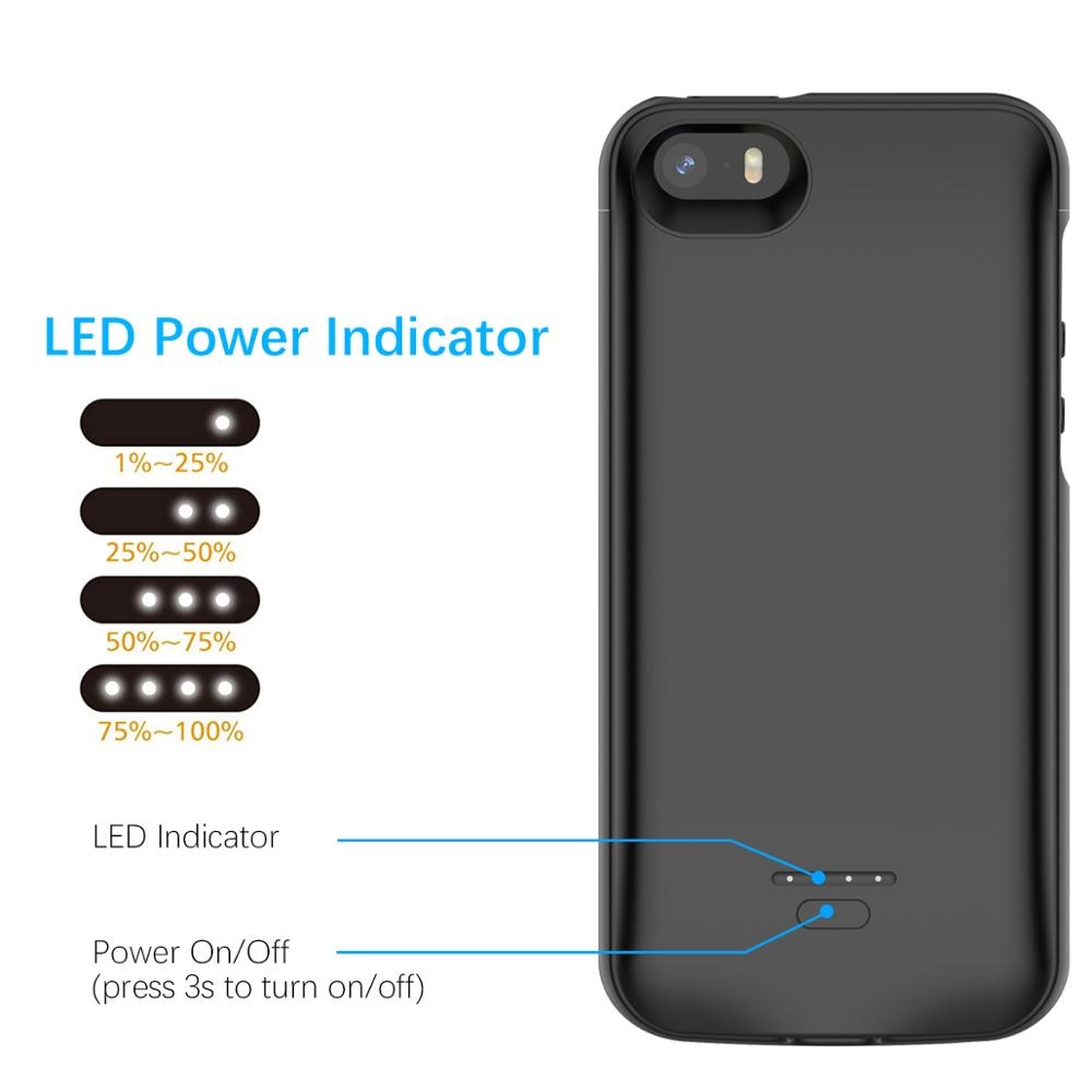 Coque de chargeur de batterie mah, étui de charge pour Iphone Se 5se 5 5s 4000mah, 6 6s 7 8