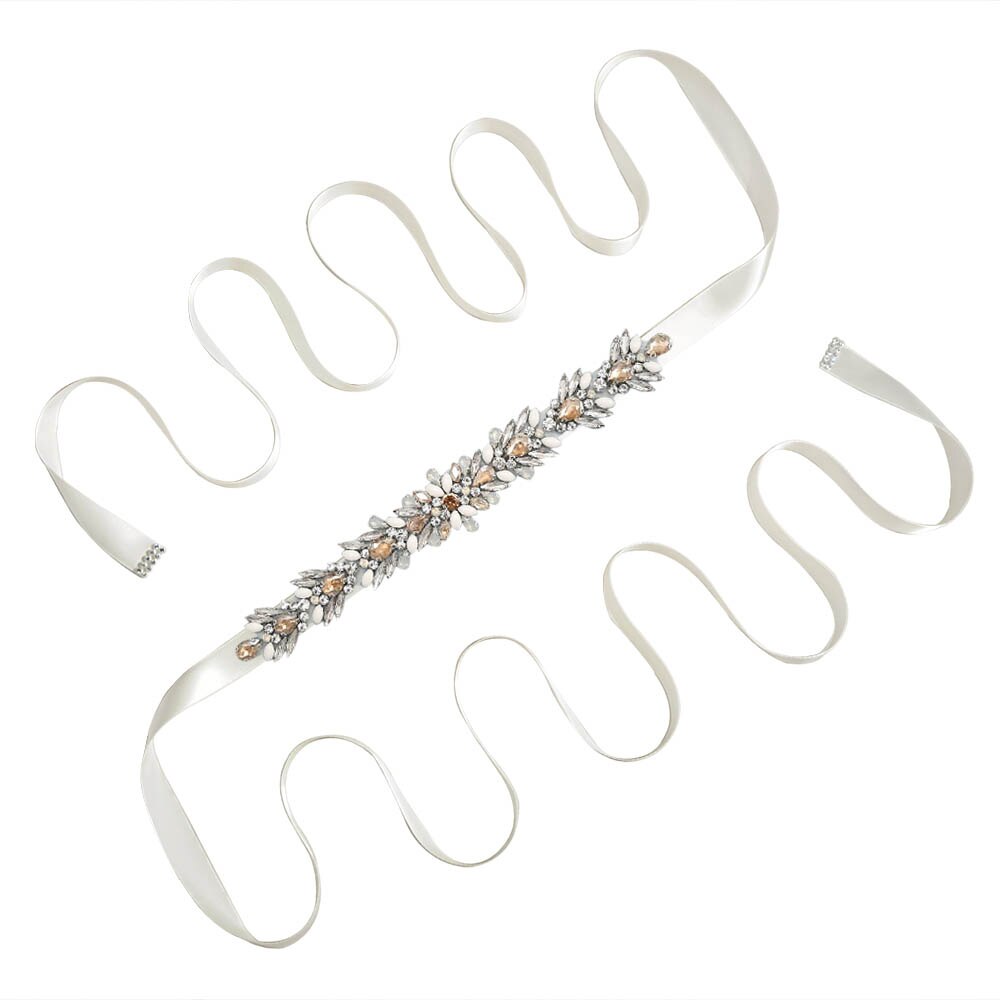 Olomlb luksus brudekjole bælter mange farver brude bælte rhinestones krystal brude sash til bryllup dekoration aften dre: Off-white