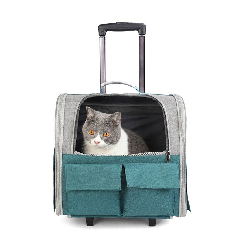 Mochila con carrito para perro y mascota, mochila plegable portátil para animales al aire libre, bolsa de transporte y maleta con ruedas para mascotas, estuche de viaje al aire libre