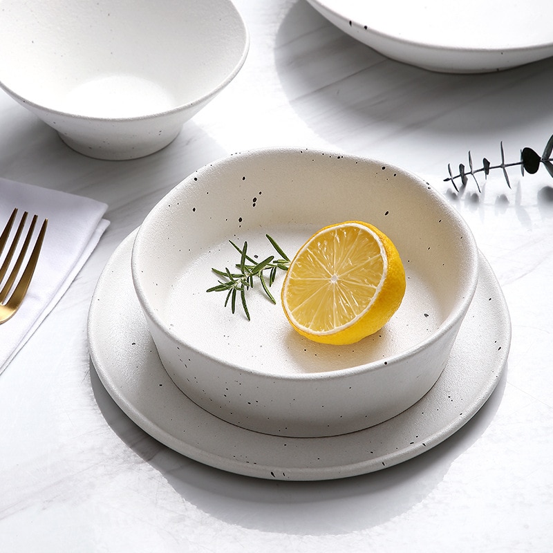 Newly ceramic dinner plate Nordic style rice salad dinner plate retro porcelain dinner plate household tableware set