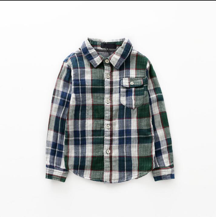 Camisa de gasa de doble capa para niños, camisas informales de manga larga, algodón Natural, ropa superior de primavera, 100%: green color size 130