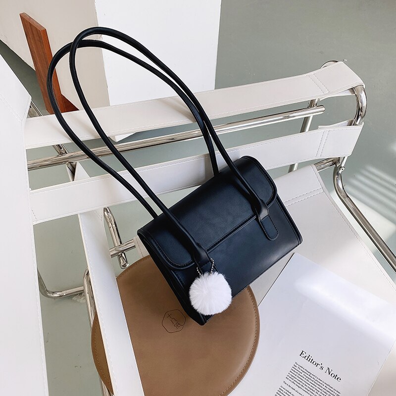 Met de naam fur ball dames winter pu leren crossbody tas met merknaam, trendy schoudertassen, trendy handtassen: Zwart