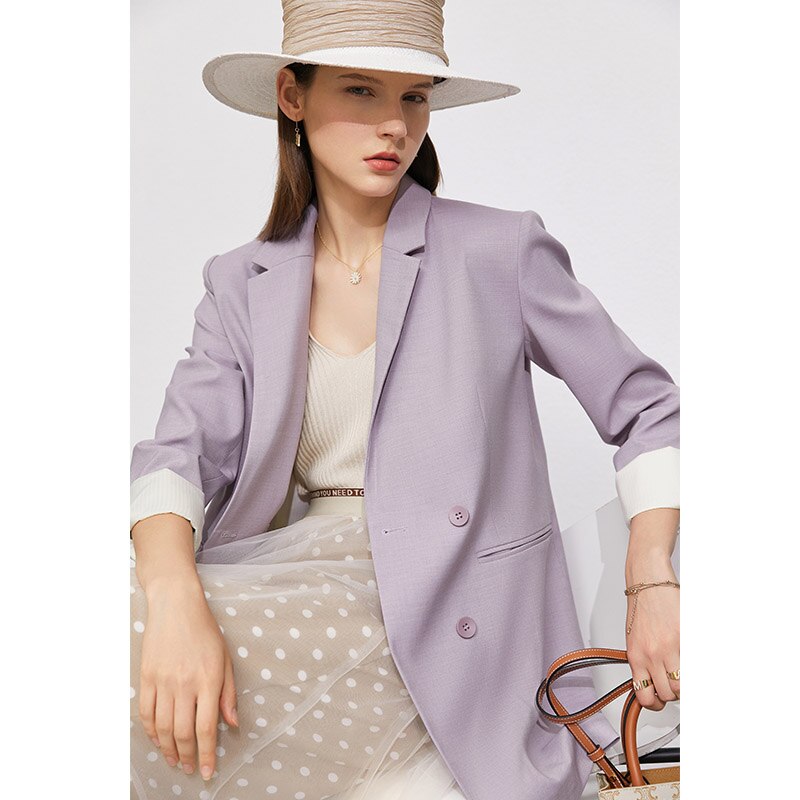 Amii-Conjunto de dos piezas minimalista de oficina para mujer, chaqueta, abrigo, pantalones de cintura alta, traje femenino, 12160022: purple coat / M