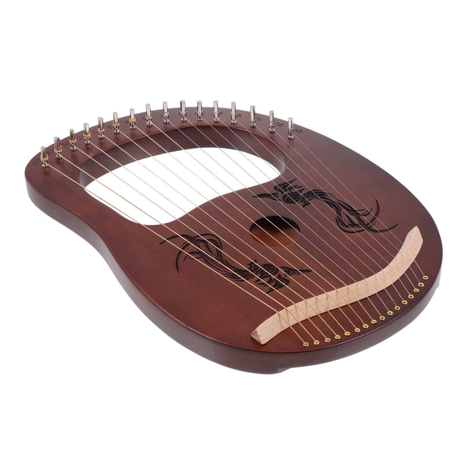 1 Set Lyre Harp 16 Metal Strings Handheld Harp Wood Body String Instrument Brown
