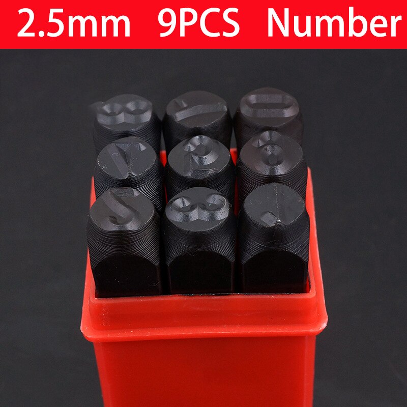 LOGO Stamp Steel Die Metal Stamping kit Punch Tool Number Letter Alphabet Stamps Tools DIY Jewelry Gold Silver Metal leather: 2.5mm Number 9pcs
