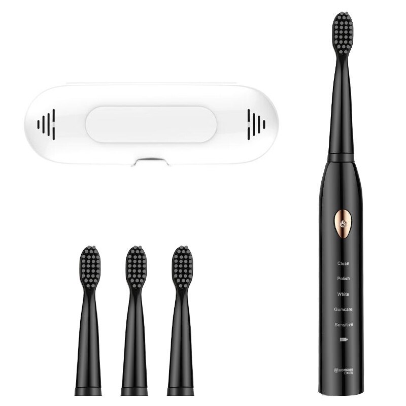 Smart Sonic Electric Toothbrush XaoMi Electric Toothbrush Best 5 Modes USB Rechargeable With Replacement Brush Head: black4Heads box