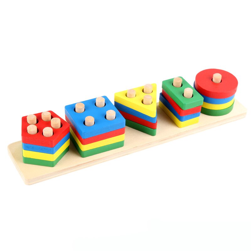 Colorful Geometric Shapes Matching Toys Hands-on Ability Four Columns Block Montessiri Wooden Educational Toy For Kids: B no box