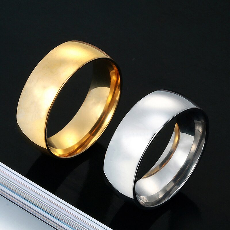 Auxauxme 8mm rustfrit stål skinnende poleret ring guld bryllup forlovelsesringe til mænd kvinder enkle smykker