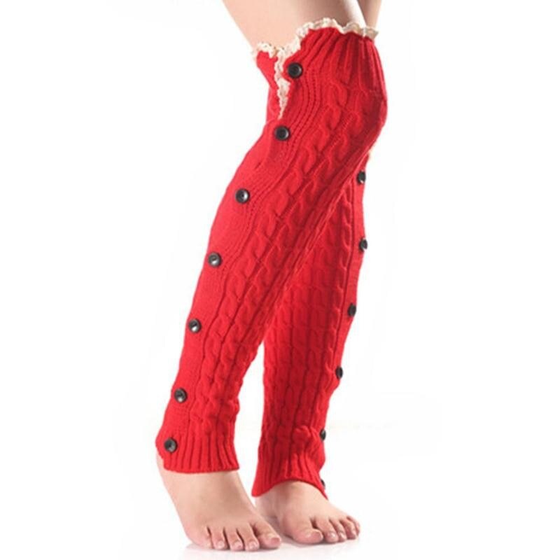 Mallas cálidas con botón de encaje para mujer, calentador de pies, cubiertas de botas, medias cálidas de punto para otoño e invierno, N2X6