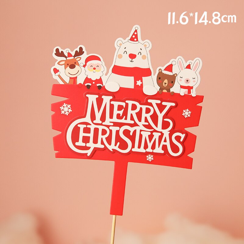 Pink Christmas Tree Bear Santa Claus Xmas Cake Topper for Birthday Party DecorationLove Baby Shower Baking Supplies