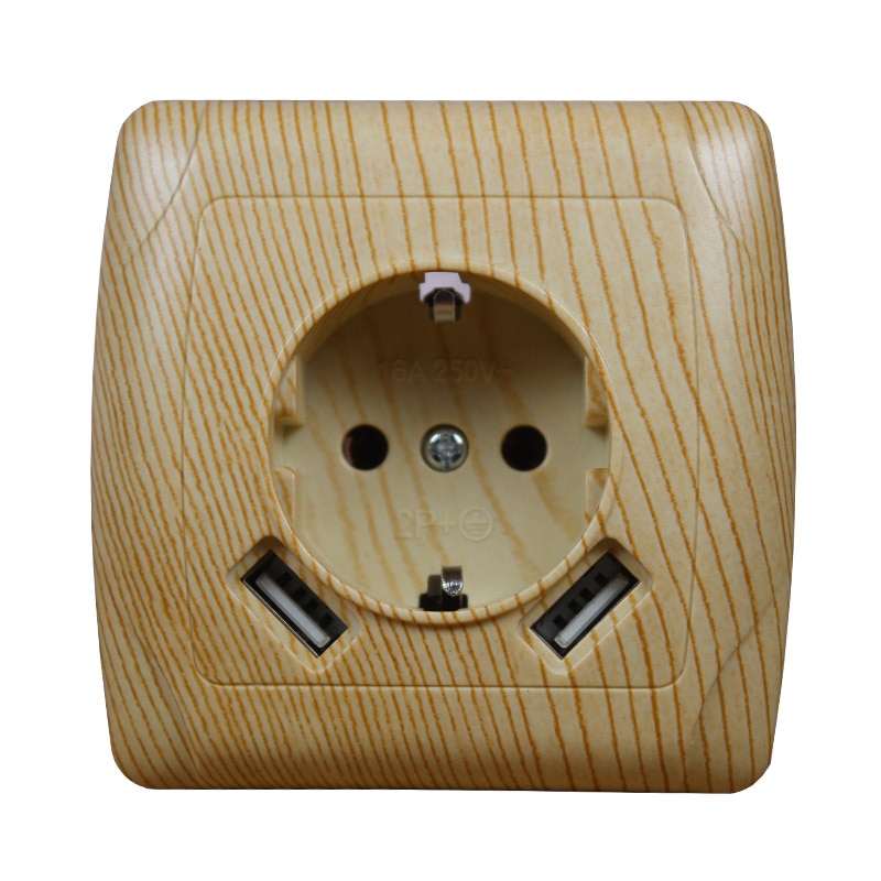 Stijl Usb Muur Socket Dubbele Usb-poort 5V 2A Hout Boom Kleur Prise Usb Outlet steckdose LLAW-03
