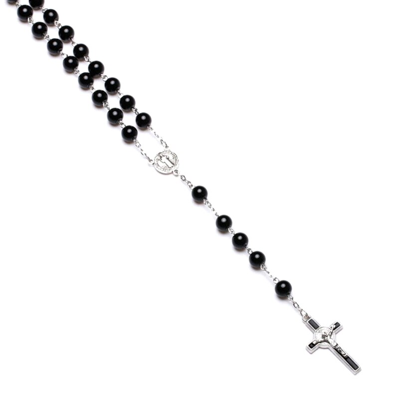 Zwart Glas Kruis Religieuze Ketting Katholieke Rozenkrans Ketting Kerk Souvenirs N1HA