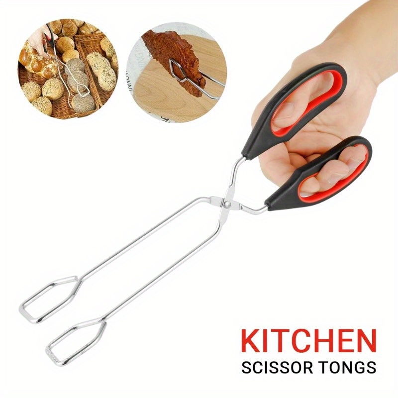 3 Größen Grill-Scherenzange, rutschfest, für gegrillte Lebensmittel, Brotzange, Metall, Grill-Backclip mit langem Griff, Küchen- und Kochzubehör