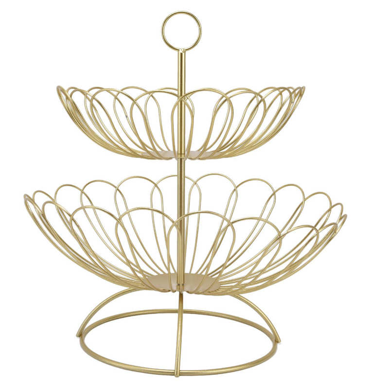 2 Tier Fruit Bowl Iron Gold Fruit Basket for Home Decoration