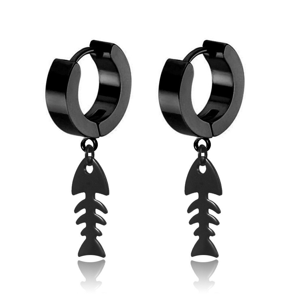 Black Punk Stainless Steel Women Men Hoop Earrings Small Trendy Round Cross Pendants Jewelry Accessories Earrings