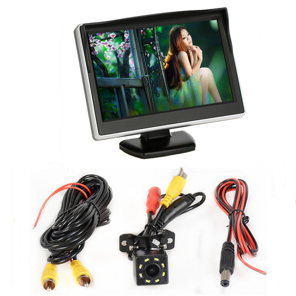 Monitor de coche 5 pulgadas TFT LCD pantalla a Color asistencia de estacionamiento inverso con 2 ENTRADA AV, cámara de visión trasera opcional: Monitor01 wired cam2