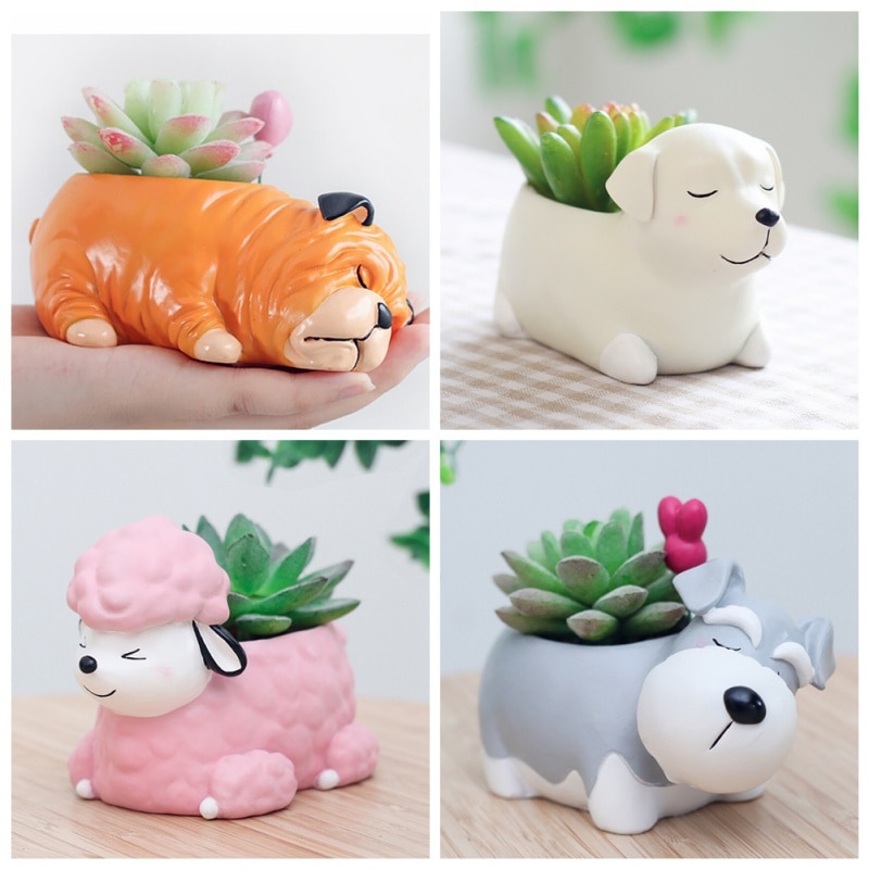 Cartoon Dogs Flower Vase Resin Succulent Animal Shaped Planter Flower Pot