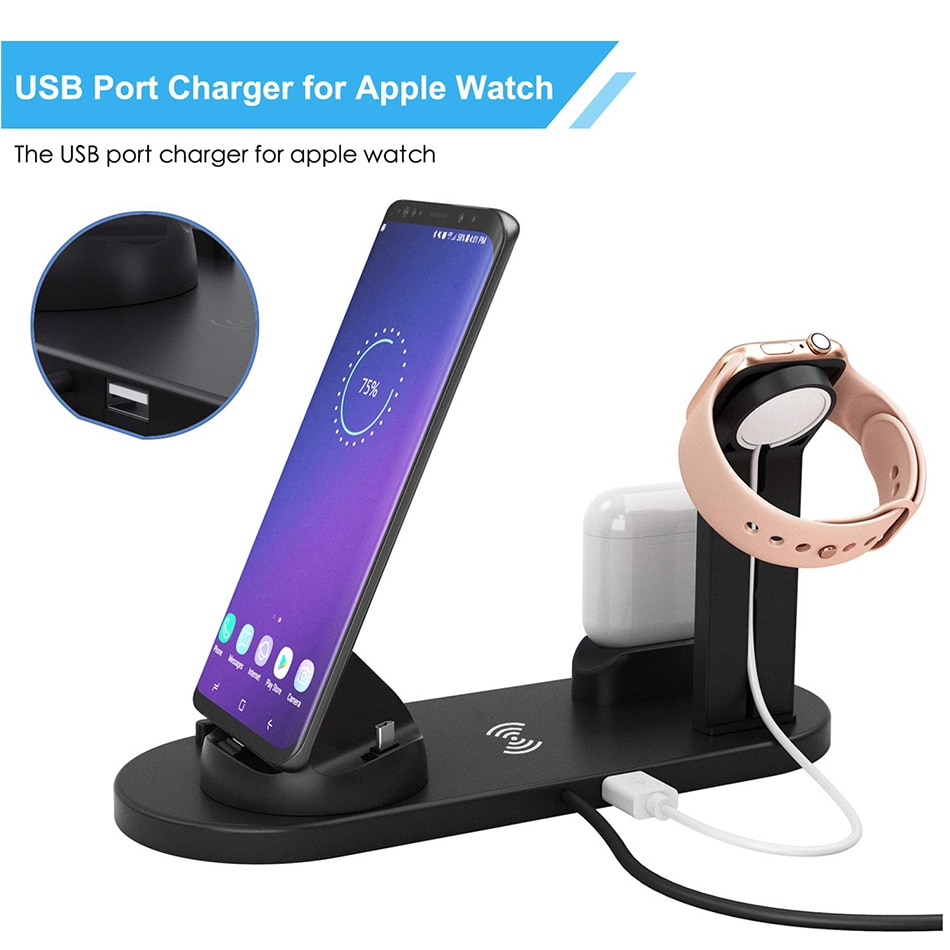 KEPHE 4 in 1 Wireless Charging Induction Charger Stand For iPhone 11 Pro X XS Max XR 8 Airpods Pro Apple Watch Docking Station