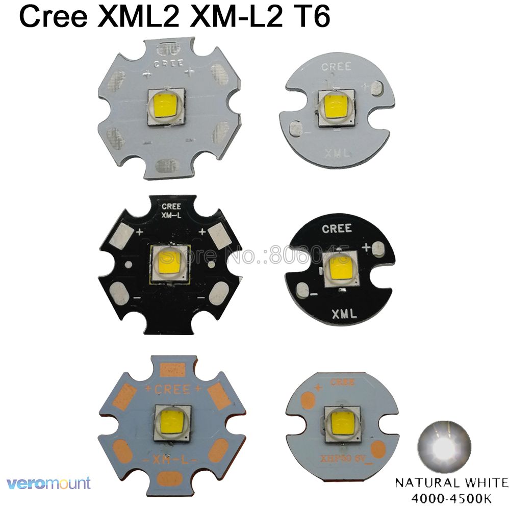 Cree XLamp XM-L2 XML2 T6 10W Neutral White 4500K High Power LED Light Emitter Bead for flashlight 16mm or 20mm Black / White PCB