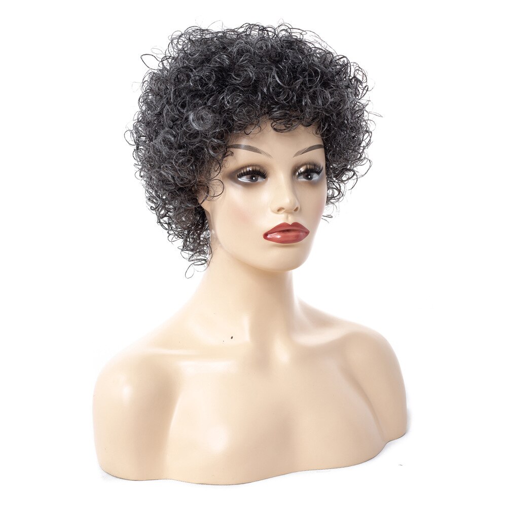 Kinky Curly Afro Wig Gray 6inch Short Wigs for Women Synthetic Hair YxCheris