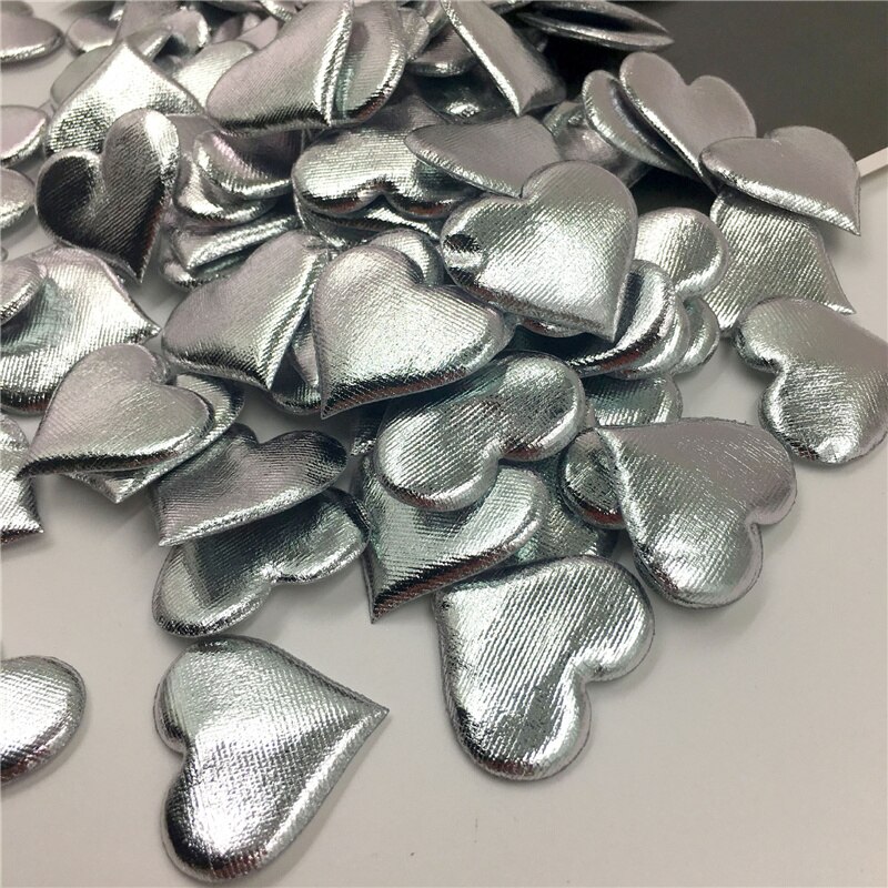 100 st guld/silver svamp vadderade hjärtprydnader pyssel barn håraccessoar material bröllopsfest dekoration utsmyckningar