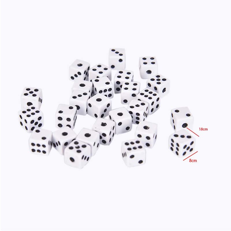 50 Pieces Dices 8mm Plastic White Gaming Dice Standard Six Sided Decider Birthday Parties Board Game