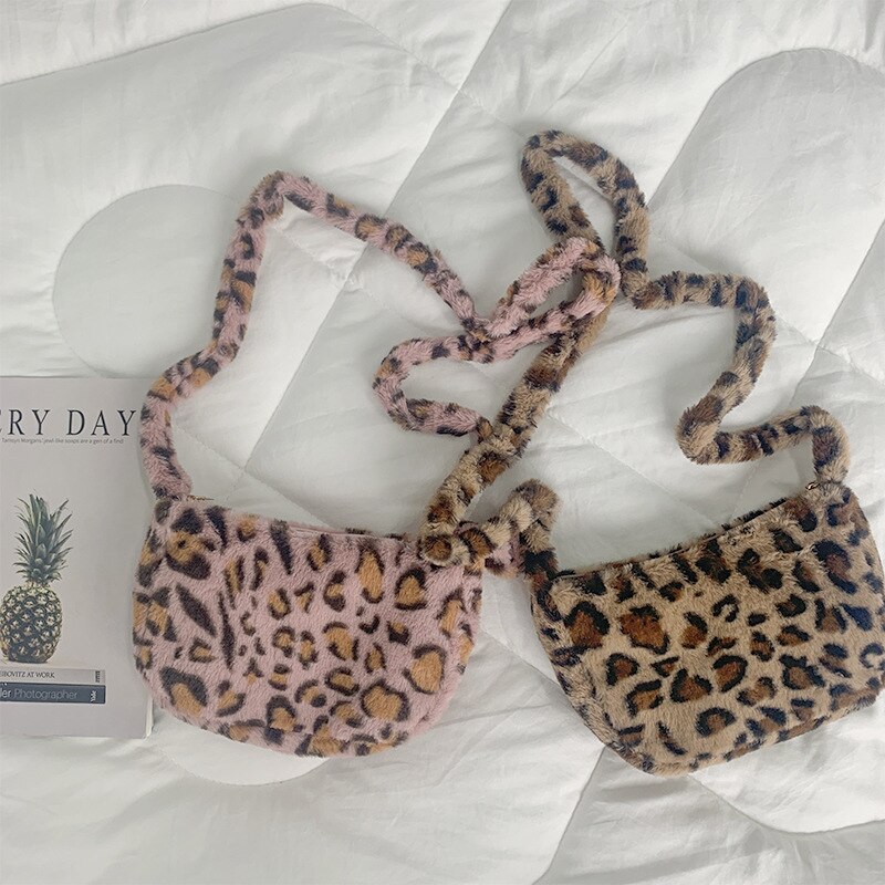 Luipaard kleine crossbody tassen voor vrouwen vintage pluizige bont dames schoudertas mini sac a main femme handtas bolsas