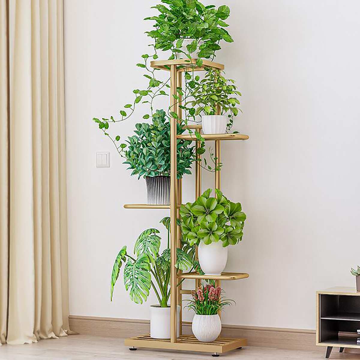 5 lag jern bogreol plantehylde displayhylder hjem indendørs udendørs gårdhave terrasse balkon blomsterstande 43 x 22 x 98cm: Guld
