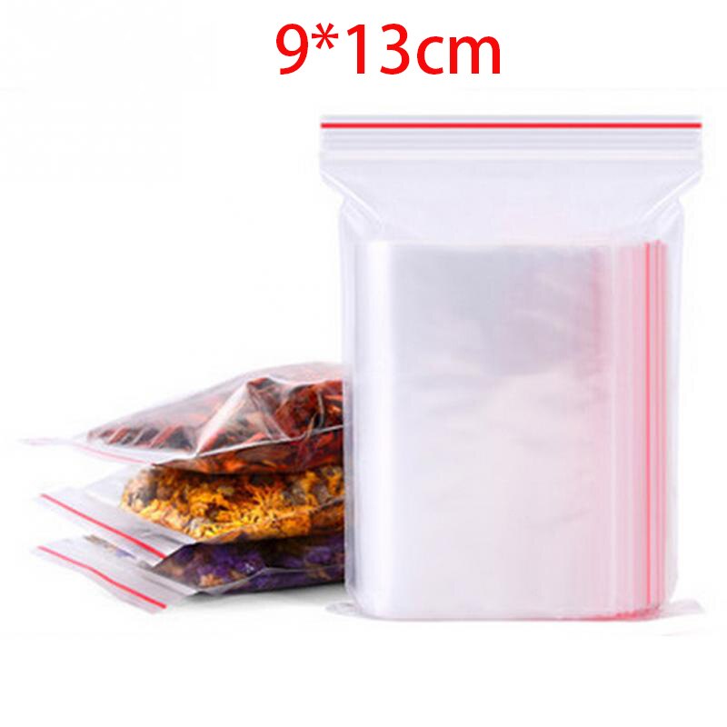 100Pcs/pack Resealable Plastic Zip Lock Bags Clear Poly Zip lock Bag Food Jewelry Storage Reclosable Vacuum Fresh Organize Bag: 9x13cm