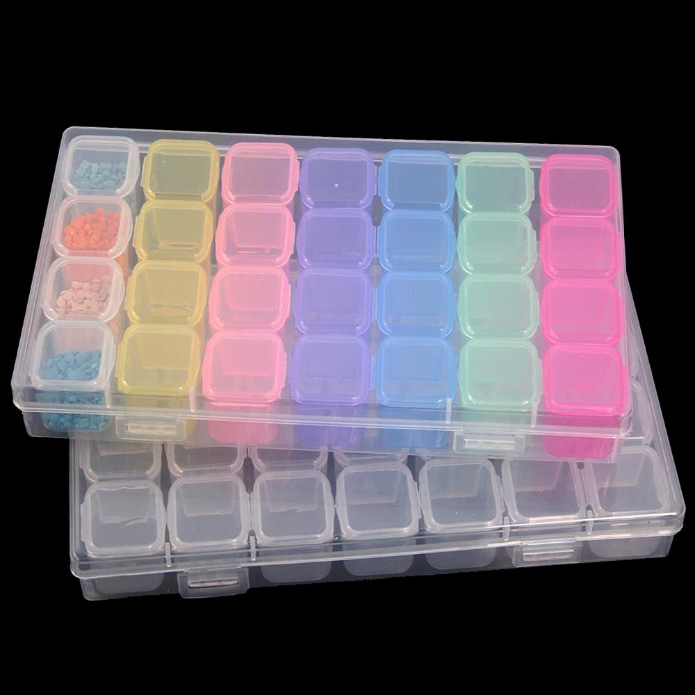 8/28Grid Transparent Plastic Suitcase Diamond Bead Container Storage Box Tool Nail Art Rhinestone Mosaic Organizer Accessories