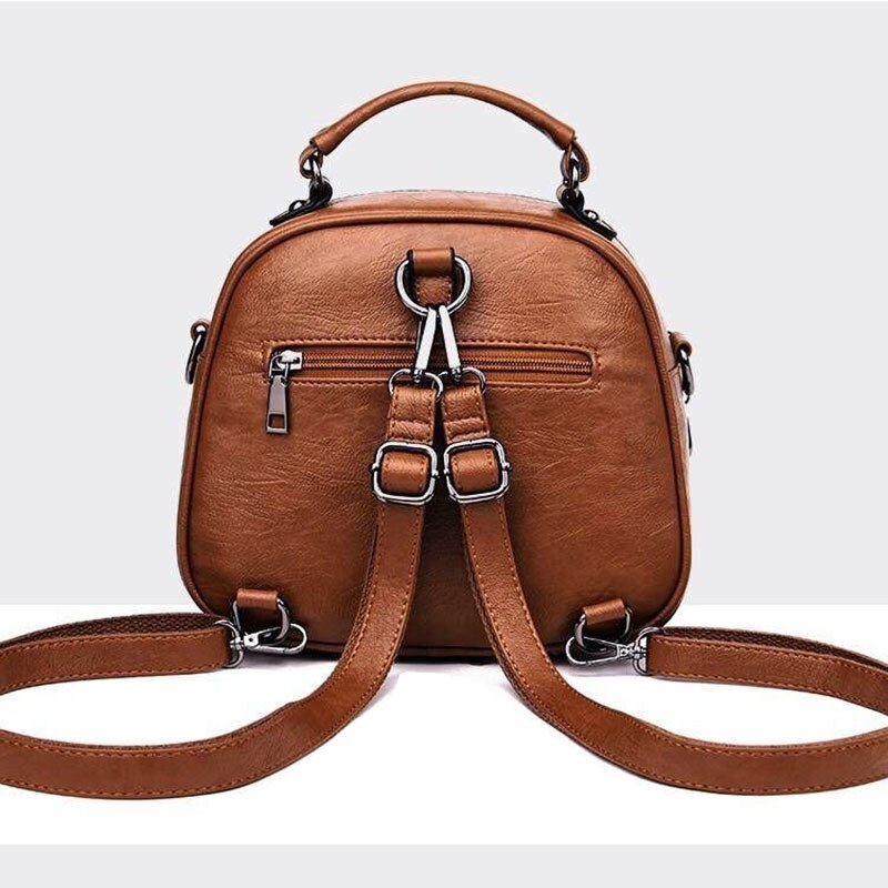 Mulheres pequenas mochila feminina vintage retro couro macio multi-bolso mochila feminina ombro crossbody multifuncional mochila