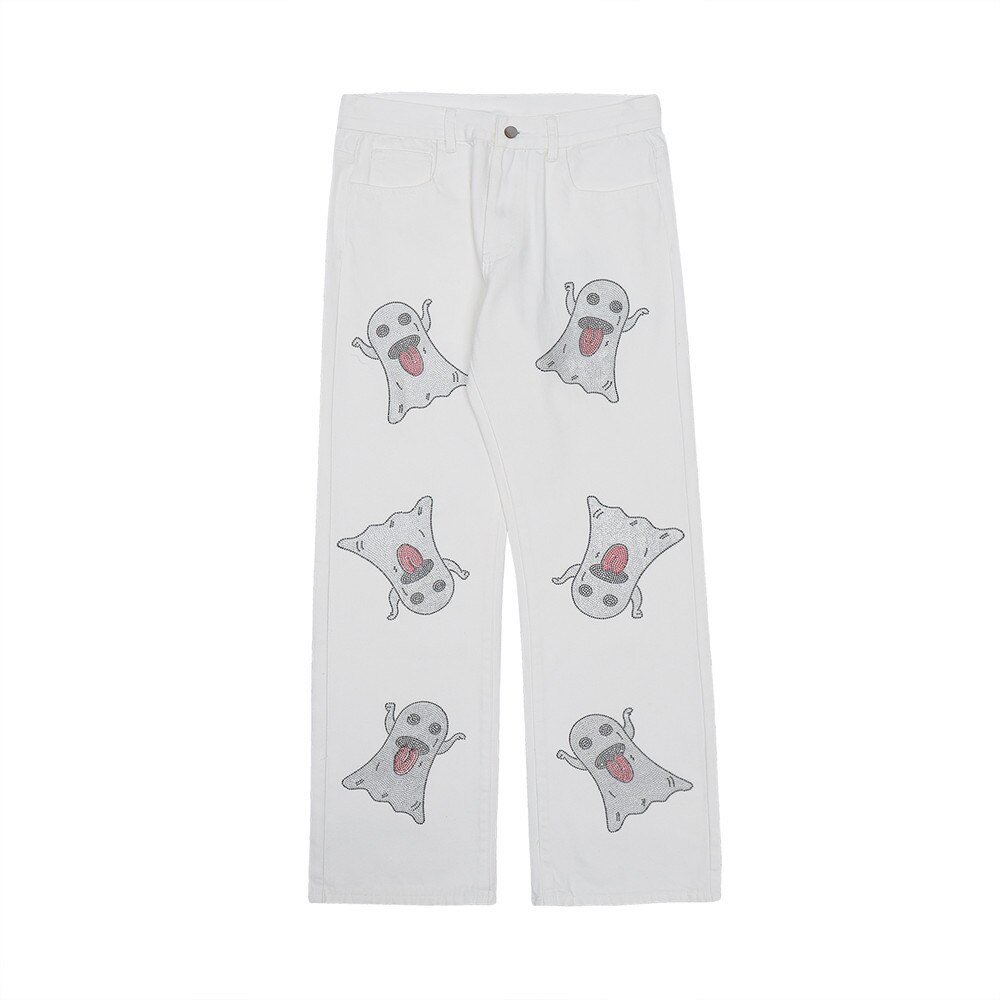 UNCLEDONJM Evil distressed jeans mens street wear biker jeans hip hop pants goth clothes men jeans for men baggy jeans: White / M