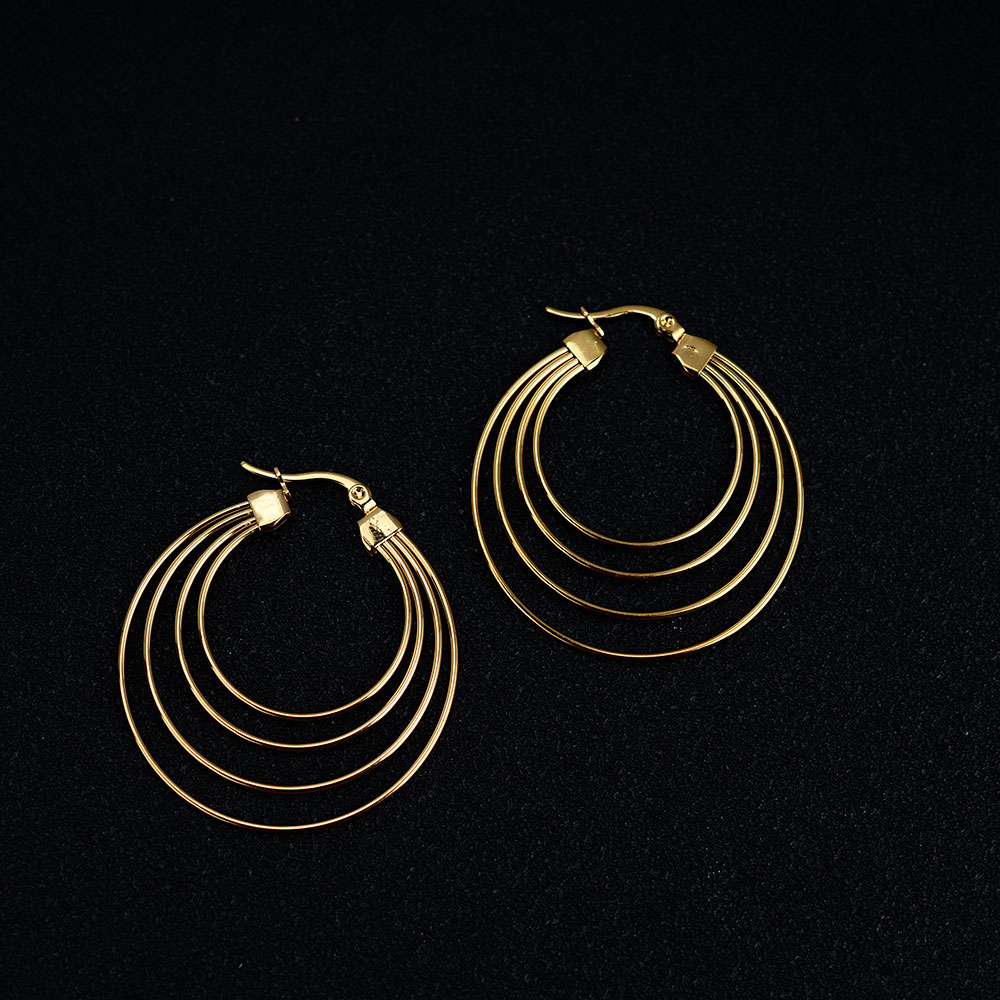 316l Stainless Steel Earrings Hoops With Ball Earing Double Layer Different Circle Round Gold Big Large Thick Hoop Earring: 4 gold