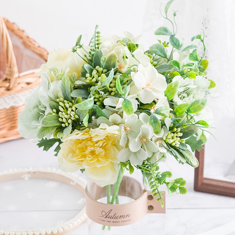 Pæon buket kunstige blomster silke rose juledekorationer til hjemmet diy efterår dekoration stueplante foto rekvisitter bryllup
