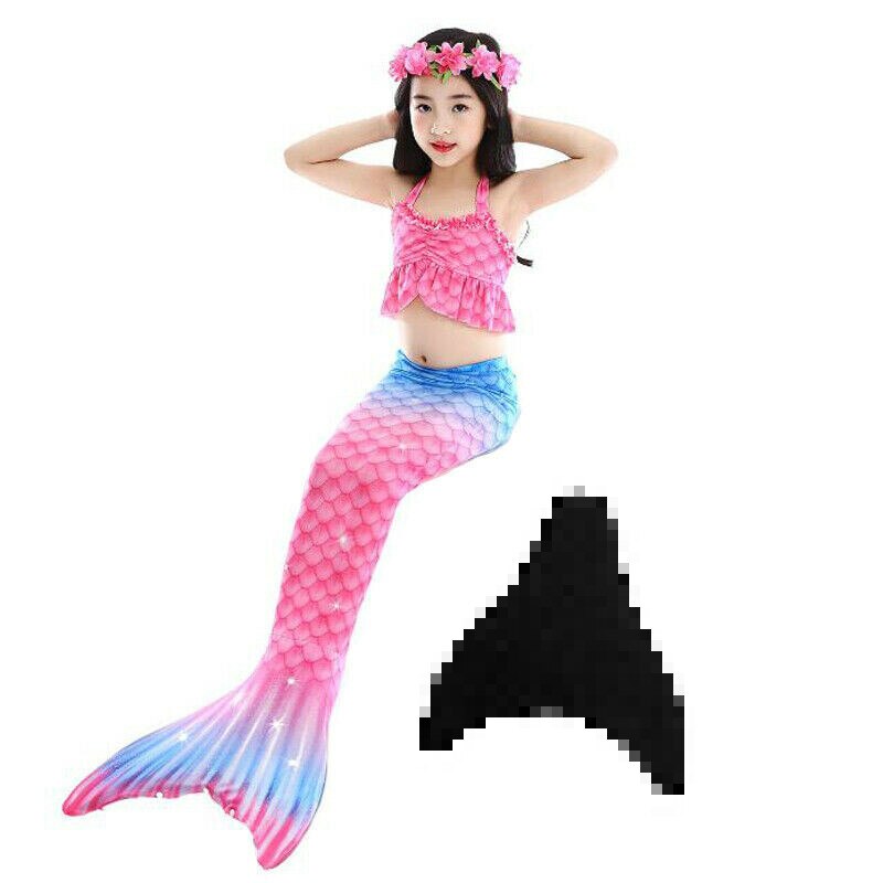 Clásico sirena Rosa traje de colas de sirena para nadar, traje de baño de las niñas fácil de añadir monoaleta