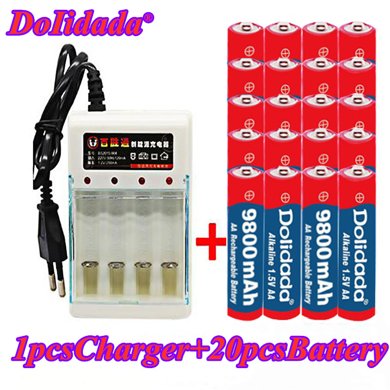 1.5 V Aa Batterij 9800 Mah Oplaadbare Batterij Aa 1.5 V. Oplaadbare Alcalinas Drummey + 1Pcs 4-Cell Battery Charger