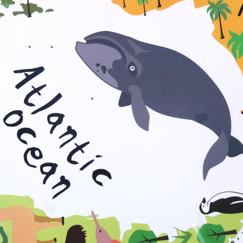 Animal World Map Colorful World Sticker Kids Home Wall Decor DIY Room Art Poster Kids Early Education Supplies 90 X 60 cm
