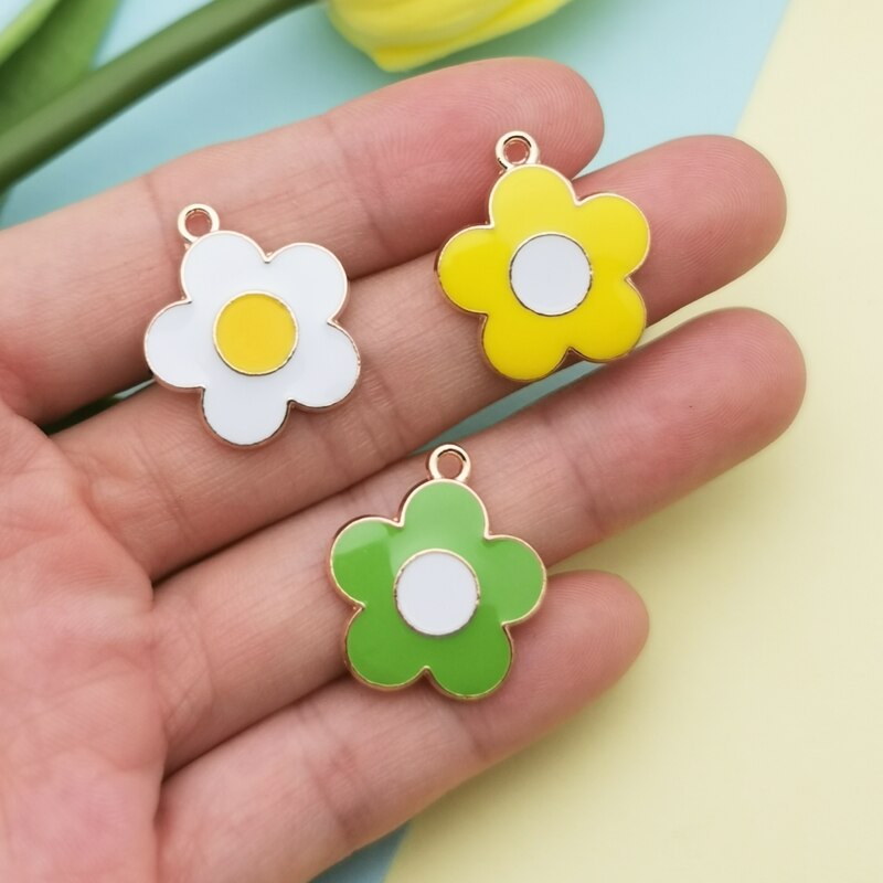 10PCS Colorful Flowers Enamel Charms Gold Tone Little Flower Alloy Pendants Fit Making Earring Hair Jewelry DIY Accessory FX494