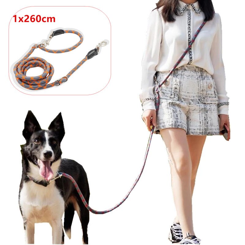 Correa reflectante ajustable para perro, correas de manos libres para caminar, a prueba de explosiones, suministros para mascotas: Orange 1x260cm