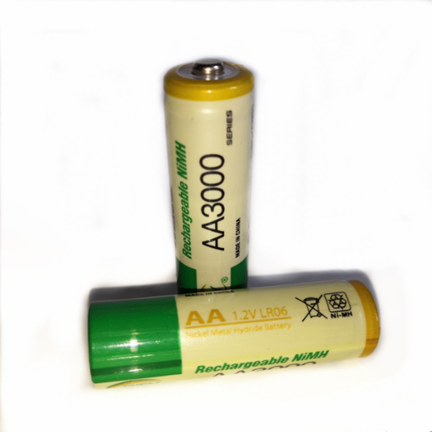 2 stuks/partij 1.2v aa oplaadbare batterijen met hoog vermogen en hoge dichtheid 3000 mah aa oplaadbare nikkel-metaalhydridebatterij